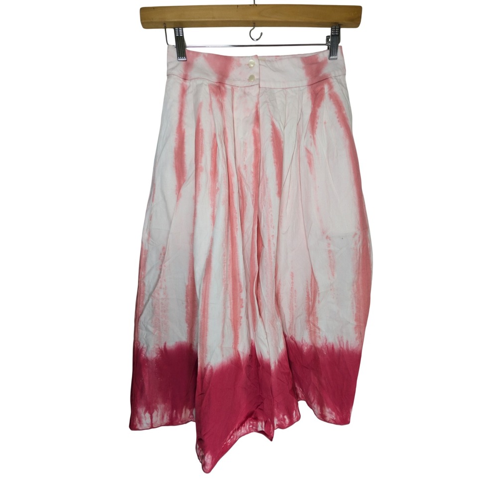 Anthropologie Tiny Tie Dye Pleated Midi Skirt Womens XS Pink Cotton Pockets Boho